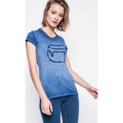G-Star Raw - Top. Niebieskie bluzki damskie G-Star RAW, s, z nadrukiem, z bawełny, retro, z okrągłym kołnierzem, z krótkim rękawem. W wyprzedaży za 99,90 zł.