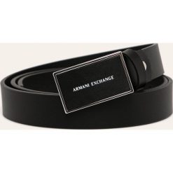 Armani Exchange - Pasek skórzany. Czarne paski męskie Armani Exchange, w paski, ze skóry. Za 329,90 zł.