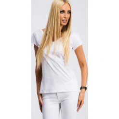 T-shirty damskie: Biały T-shirt z Dekoltem na Plecach 21143
