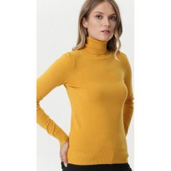 Żółty Golf Wrigleyville. Żółte swetry damskie Born2be, xl, bez wzorów, z dzianiny, z długim rękawem, długie, bez kaptura. Za 59,99 zł.
