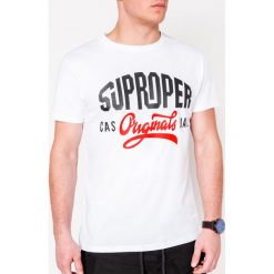T-shirt męski z nadrukiem S1074 - biały. Białe t-shirty męskie Ombre Clothing, s, z nadrukiem, z bawełny, bez kołnierzyka. Za 14,99 zł.