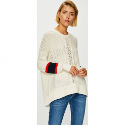 Tommy Hilfiger - Sweter. Szare swetry klasyczne damskie TOMMY HILFIGER, l, z bawełny, z okrągłym kołnierzem. Za 599,90 zł.