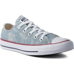 Trampki CONVERSE - Ctas Ox 163959C Washed Denim/White/White. Niebieskie półbuty damskie Converse, na co dzień, bez wzorów, z gumy, bez obcasa, na płaskiej podeszwie, bez zapięcia. W wyprzedaży za 219,00 zł.