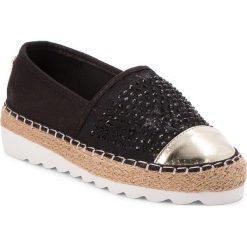 Espadryle MENBUR - 07995 Black/Gold 0010. Czarne espadryle damskie Menbur, bez wzorów, ze skóry ekologicznej, bez obcasa, na płaskiej podeszwie. W wyprzedaży za 159,00 zł.