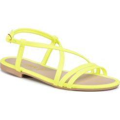 Sandały MY TWIN - Sandalo 201MCT010 Giallo Fluo 00106. Żółte klapki damskie My Twin, bez wzorów, ze skóry ekologicznej, bez obcasa, na obcasie. Za 489,00 zł.