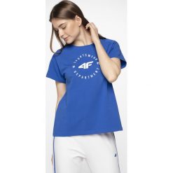T-shirt damski TSD403 - kobalt. Szare t-shirty damskie 4f, bez wzorów, z elastanu, bez kołnierzyka. W wyprzedaży za 39,99 zł.