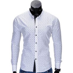 KOSZULA MĘSKA ELEGANCKA Z DŁUGIM RĘKAWEM K314 - BIAŁA. Białe koszule męskie Ombre Clothing, m, z bawełny, z kontrastowym kołnierzykiem, z długim rękawem. Za 69,00 zł.