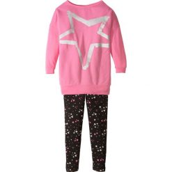 Długa koszulka + legginsy (2 części) bonprix matowy różowy + czarny. Różowe legginsy dziewczęce bonprix, z nadrukiem, bez kołnierzyka, z długim rękawem, długie, bez kaptura. Za 69,99 zł.