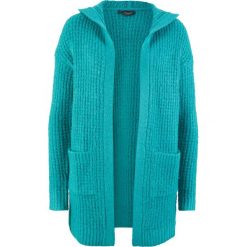 Sweter bez zapięcia z kapturem bonprix zieleń morska. Zielone swetry damskie marki bonprix, bez wzorów, bez rękawów, z kapturem. Za 89,99 zł.