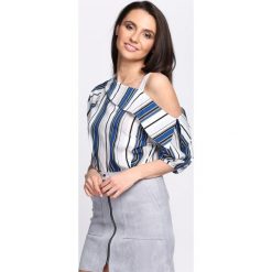 Niebieska Bluzka Final Interview. Niebieskie bluzki damskie Born2be, s, w paski, z asymetrycznym kołnierzem, z krótkim rękawem. Za 39,99 zł.