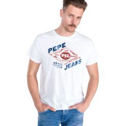 Pepe Jeans Steven Koszulka Biały. Białe podkoszulki męskie Pepe Jeans, s, z nadrukiem, z bawełny, bez kołnierzyka, krótkie. Za 154,95 zł.