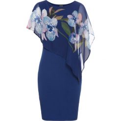 Sukienka z szyfonową narzutką bonprix kobaltowy - orchidee. Niebieskie bolerka i narzutki damskie marki bonprix, na co dzień, z szyfonu. Za 119,99 zł.