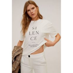 Mango - T-shirt Silence. Białe bluzki damskie Mango, l, z nadrukiem, z bawełny, z okrągłym kołnierzem. W wyprzedaży za 47,90 zł.