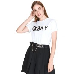 DKNY Koszulka Biały. Białe topy damskie DKNY, l, z nadrukiem, z elastanu, krótkie. Za 195,95 zł.