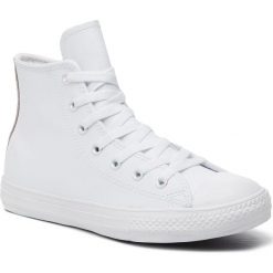 Trampki CONVERSE - Ctas Hi 661830C White/Metallic Gunmetal/White. Białe półbuty damskie marki Converse, bez wzorów, ze skóry, bez obcasa, na płaskiej podeszwie, bez zapięcia. Za 239,00 zł.