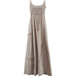 Sukienka lniana bonprix beżowo-szary. Sukienki damskie bonprix. Za 109,99 zł.