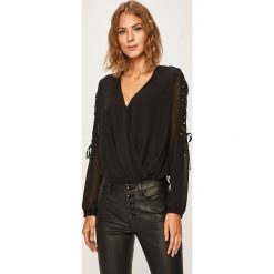 Morgan - Bluzka. Czarne bluzki damskie Morgan, bez wzorów, z tkaniny, bez kołnierzyka, z długim rękawem. Za 289,90 zł.