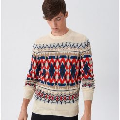 Wzorzysty sweter - Beżowy. Brązowe swetry męskie House, s, bez wzorów, bez kołnierzyka, bez kaptura. Za 99,99 zł.