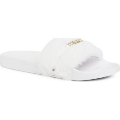 Klapki TOMMY HILFIGER - Block Brandind Pool Slide FW0FW05152 White YBR. Białe klapki damskie TOMMY HILFIGER, z aplikacjami, ze skóry ekologicznej, bez obcasa. Za 229,00 zł.