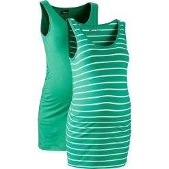 Top ciążowy (2 szt.) bonprix szmaragdowy + szmaragdowo-biały w paski. Zielone topy damskie bonprix, w paski, bez kołnierzyka, bez rękawów. Za 29,99 zł.