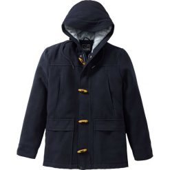 Kurtka z materiału w optyce wełny Regular Fit bonprix ciemnoniebieski. Niebieskie płaszcze męskie bonprix, m, bez wzorów, z wełny, z kapturem. Za 239,99 zł.