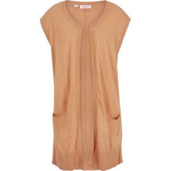 Sweter rozpinany, bardzo długi bonprix beżowo-brązowy. Pomarańczowe swetry damskie bonprix, bez wzorów, z długim rękawem, długie, bez kaptura. Za 54,99 zł.