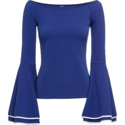 Shirt z odkrytymi ramionami bonprix lazurowo-biały. Niebieskie koszulki damskie marki bonprix, bez wzorów, biznesowe, bez kołnierzyka, bez rękawów. Za 59,99 zł.