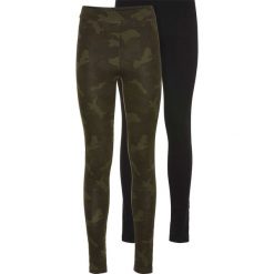 Legginsy (2 pary) bonprix zielony wzorzysty + czarny. Zielone legginsy damskie bonprix, bez wzorów. Za 65,98 zł.