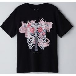 Koszulka z nadrukiem - Czarny. Czarne koszulki damskie Cropp, s, z nadrukiem, bez kołnierzyka. Za 39,99 zł.