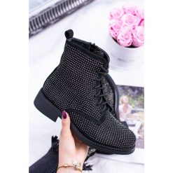 Damskie Botki Z Cyrkoniami Workery Pine. Zielone botki damskie Tagless, na jesień, eleganckie, bez obcasa, na płaskiej podeszwie, bez zapięcia. Za 89,00 zł.