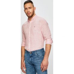 Tommy Hilfiger - Koszula. Niebieskie koszule męskie TOMMY HILFIGER, m, bez wzorów, ze lnu, button down, z długim rękawem. W wyprzedaży za 369,90 zł.