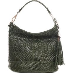 Shopper bag damskie: Skórzana torebka w kolorze ciemnozielonym – 27 x 18 x 32 cm