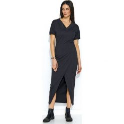 Sukienka dresowa maxi szara - 40. Szare sukienki damskie e-margeritka.pl, s, bez wzorów, z bawełny, z długim rękawem, długie, bez kaptura. Za 119,89 zł.