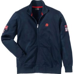 Bluza rozpinana ze stójką Regular Fit bonprix ciemnoniebieski. Niebieskie bejsbolówki męskie bonprix, m, z aplikacjami, z dresówki. Za 89,99 zł.