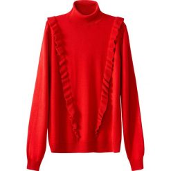 Kardigany damskie: Sweter z golfem, z falbankami