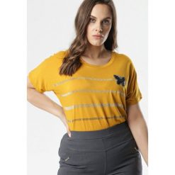 Żółta Bluzka Lenecia. Żółte bluzki damskie Born2be, xl, bez wzorów, bez kołnierzyka, bez rękawów. W wyprzedaży za 34,99 zł.