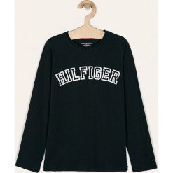 Tommy Hilfiger - Longsleeve dziecięcy 128-164 cm. Niebieskie bluzki dziewczęce TOMMY HILFIGER, z nadrukiem, z elastanu, z okrągłym kołnierzem, z długim rękawem, długie, bez kaptura. Za 119,90 zł.