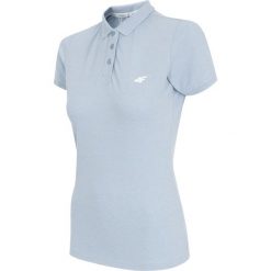 Koszulka polo damska TSD404 - jasny niebieski melanż. Niebieskie koszulki damskie 4f, bez wzorów, z materiału, bez rękawów. Za 49,99 zł.