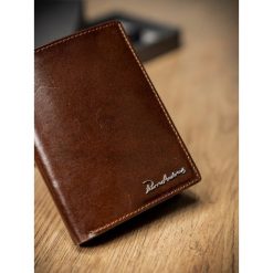 Portfel męski skórzany RFID Pierre Andreus brązowy - Brązowy. Pomarańczowe portfele męskie PIERRE ANDREUS, bez wzorów, ze skóry. Za 89,99 zł.