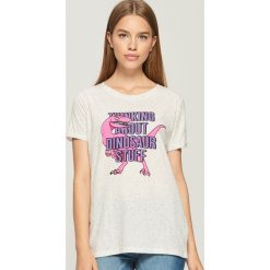 T-shirt z dinozaurem - Jasny szar. Szare t-shirty damskie marki Sinsay, l. W wyprzedaży za 19,99 zł.