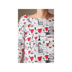 Bluza pudełko tunika w zakochane koty. Białe tuniki damskie One mug a day, uniwersalny, z bawełny, długie. Za 169,00 zł.