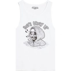 Koszulka na ramiączkach ze szkieletem. Białe koszulki męskie Pull&Bear, m, bez wzorów, bez kołnierzyka, bez rękawów. Za 6,90 zł.