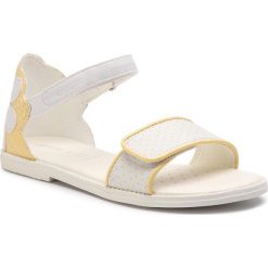Sandały GEOX - J S.Karly G. F J9235F 000BC C0592 S White/Yellow. Żółte sandały dziewczęce Geox, ze skóry ekologicznej, bez zapięcia. W wyprzedaży za 169,00 zł.