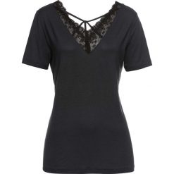 Shirt z koronkową wstawką bonprix antracytowy. Szare koszulki damskie bonprix, bez wzorów, z koronki, z dekoltem w serek, bez rękawów. Za 54,99 zł.
