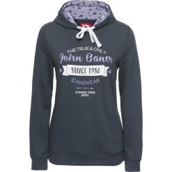 Bluza z nadrukiem i kapturem, długi rękaw bonprix nocny niebieski z nadrukiem. Niebieskie bluzy rozpinane damskie bonprix, z nadrukiem, z długim rękawem, długie. Za 89,99 zł.