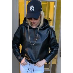 Bluza damska MIRONDA. Czarne bluzy sportowe damskie Bluza damska MIRONDA, s, bez wzorów, ze skóry, bez rękawów, bez kaptura. W wyprzedaży za 79,00 zł.