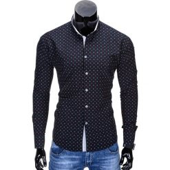 KOSZULA MĘSKA ELEGANCKA Z DŁUGIM RĘKAWEM K314 - CZARNA. Czarne koszule męskie na spinki marki Ombre Clothing, m, z bawełny, z kontrastowym kołnierzykiem, z długim rękawem. Za 59,00 zł.