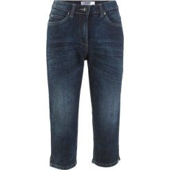 Dżinsy rybaczki ze stretchem "used" bonprix ciemny denim. Niebieskie jeansy damskie marki bonprix. Za 89,99 zł.