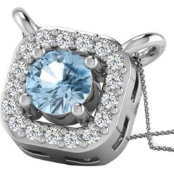 Łańcuszki damskie: Srebrny łańcuszek z diamentem i syntetycznym akwamarynem – dł. 43 cm