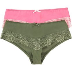 Figi "panty" (2 pary) bonprix oliwkowo+różowo-pastelowy jasnoróżowy. Zielone panty damskie bonprix, bez wzorów. Za 49,98 zł.